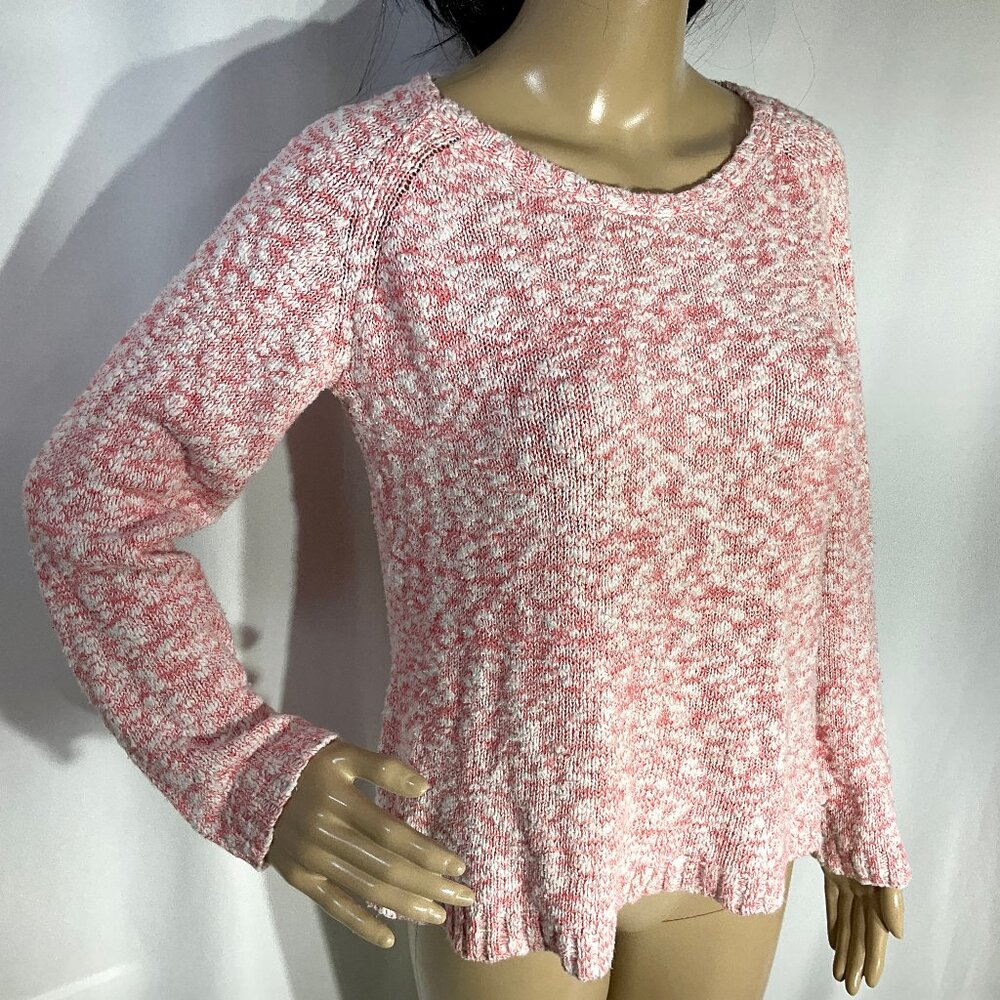 Caribbean Joe Sz L Red/White Loose Knit Sweater Womens Marbled 100% Cotton